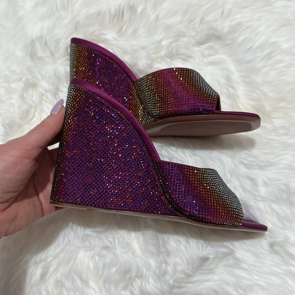 New Amina Muaddi Lupita crystal wedge sandals size 40.5EU